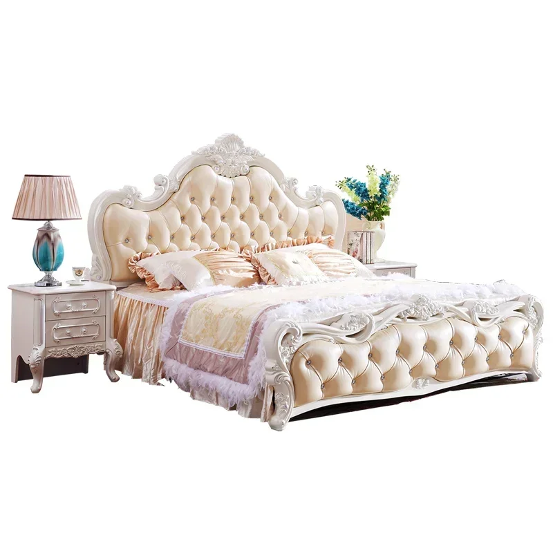 Deluxe double bed, modern pink king size headboard frame double bed, bedroom furniture