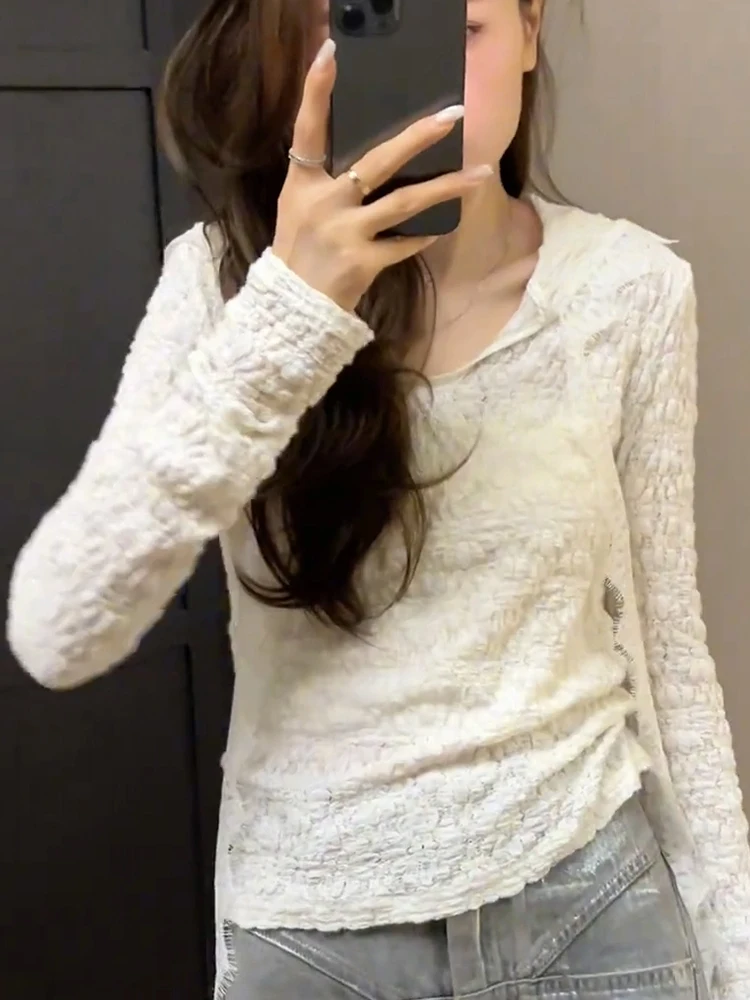 

Spring 2025 plus Size Korean Sle Unique Hooded Lace irt Women Slimming Base Layer irt Commute Sle Pear Body pe