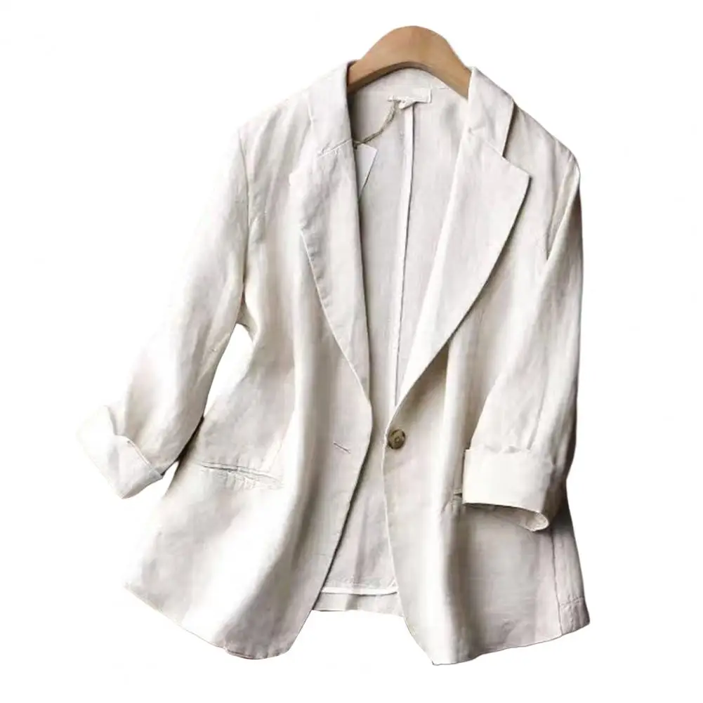 Women Suit Coat Solid Color Turn-down Collar Long Sleeves Pockets Formal Lady Blazer Female Clothes