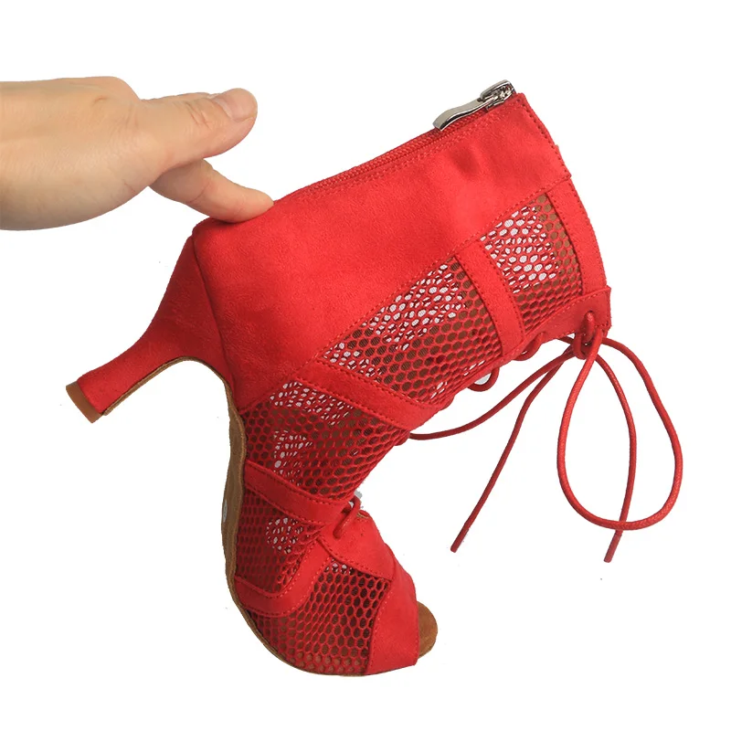 Wedopus Scarpe da ballo rosse Tacchi alti Moda Stivali da ballo moderni Ragazze Scarpe da ballo latino per adulti SALSA Stivali da ballo jazz 7,5 cm