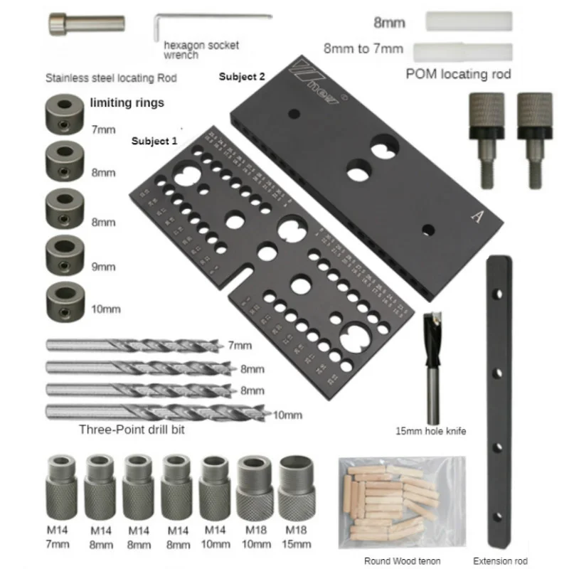 

3 In1 Dowelling Jig Kit 7/8/10/15mm Wood Adjustable Drilling Guide Tenon Puncher Locator Furniture Connecting Carpentry Tools