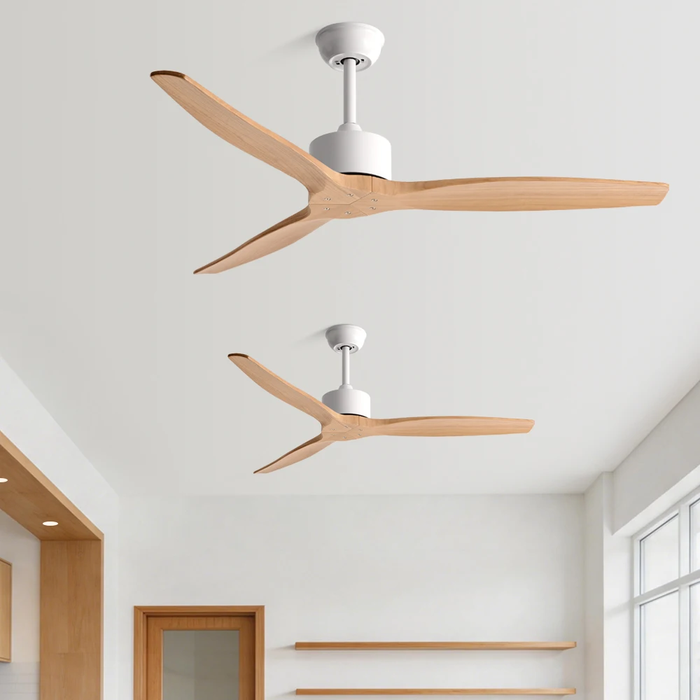 QINIWAKE 42/52/60Inch DC Ceiling Fan 3 Solid Wood Blades 6-Speed with Remote Control Silent Electric Fan for Living Room Bedroom