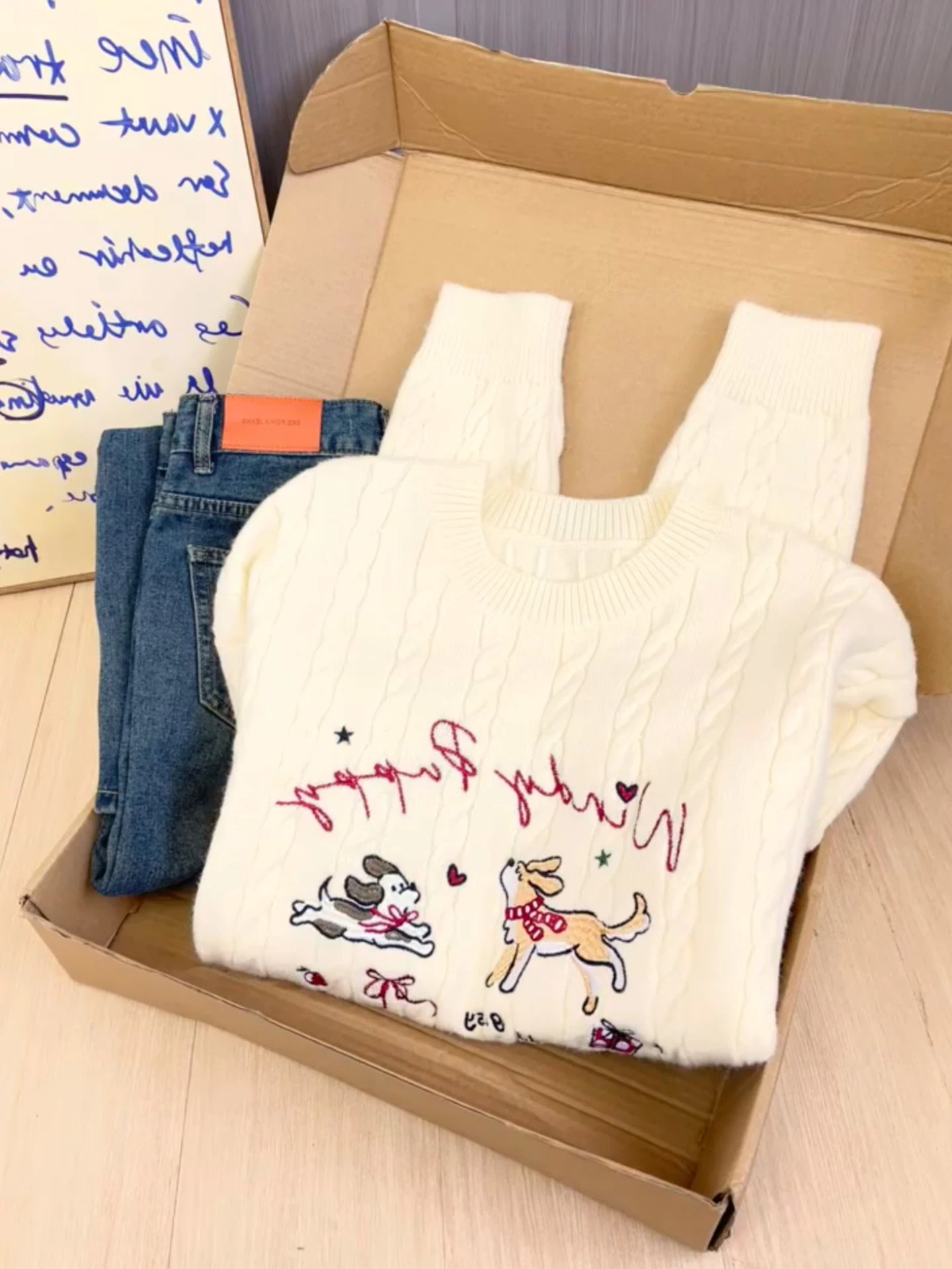 Sle coreano redondo Ne bonito desenho animado cachorro bordado trabalho pesado malhas feminino solto emagrecimento inverno nova chegada macio longo S...