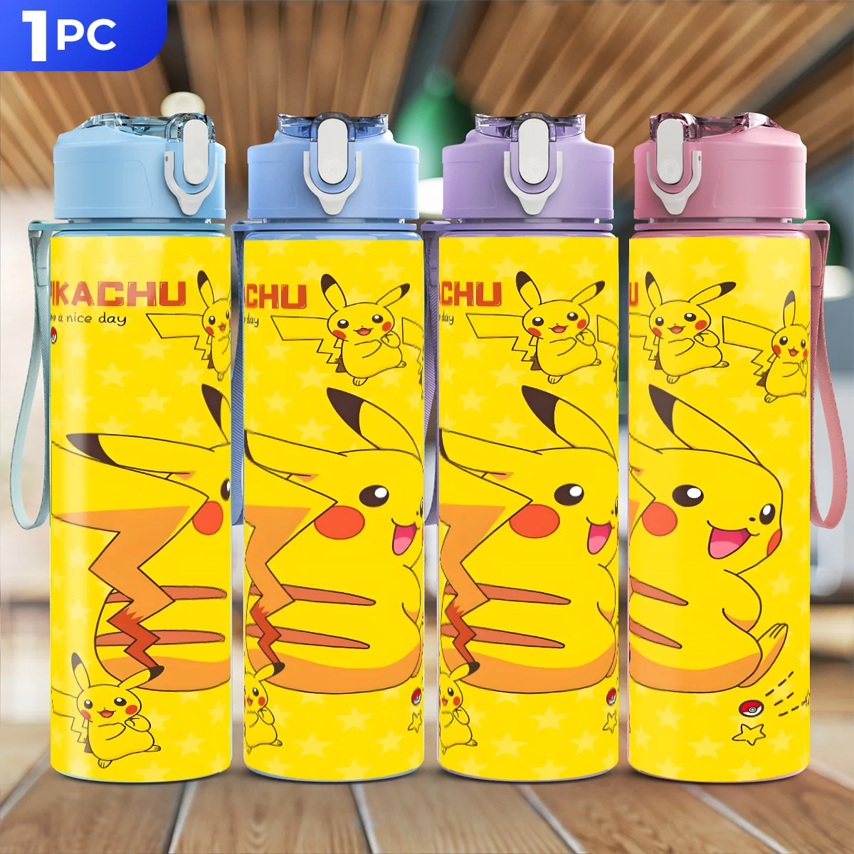 Botella de agua de anime Pokemon de 750 ml, botella deportiva duradera, a prueba de fugas, ligera, regalo para el día de San Patricio, día de la madre