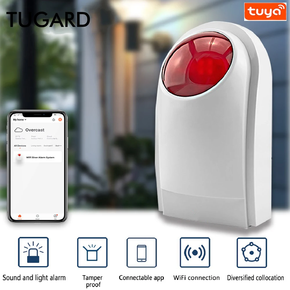 tugard wi fi seguranca protecao sirene strobe light sensor home sistema de seguranca alarme outdoor sound light alarme para tuya smart life 01