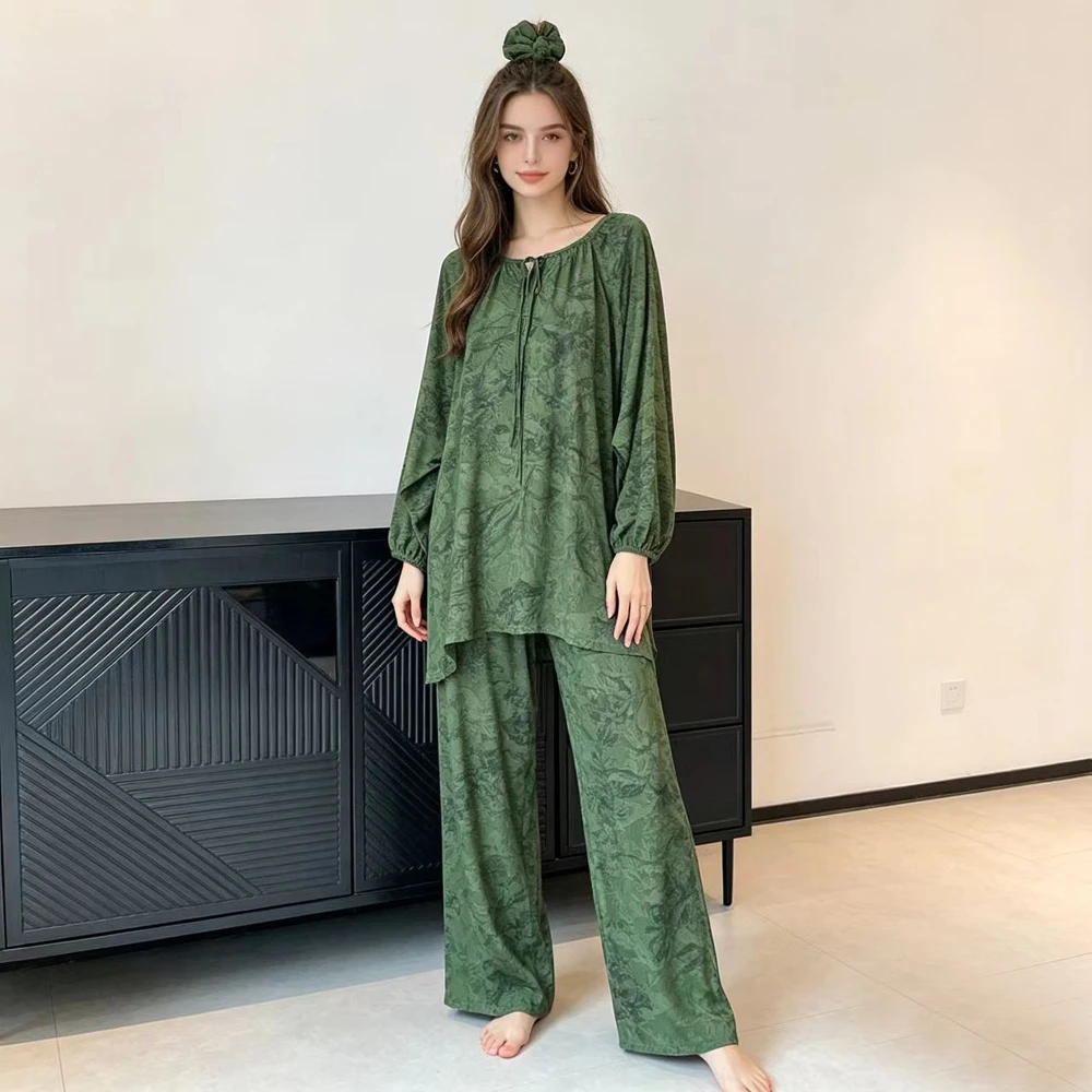 

Комплект пижам из лиоцелла и хлопка, свободная домашняя одежда из 2 предметов с принтом, круглый вырез, пижамы для женщин, весна-лето 2026, новинка