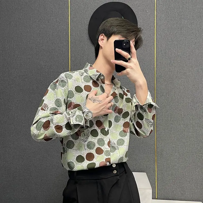 

Мужская классическая рубашка с длинным рукавом, красочный принт в горошек, весна-лето, корейская мода, повседневный топ, стильный дизайн