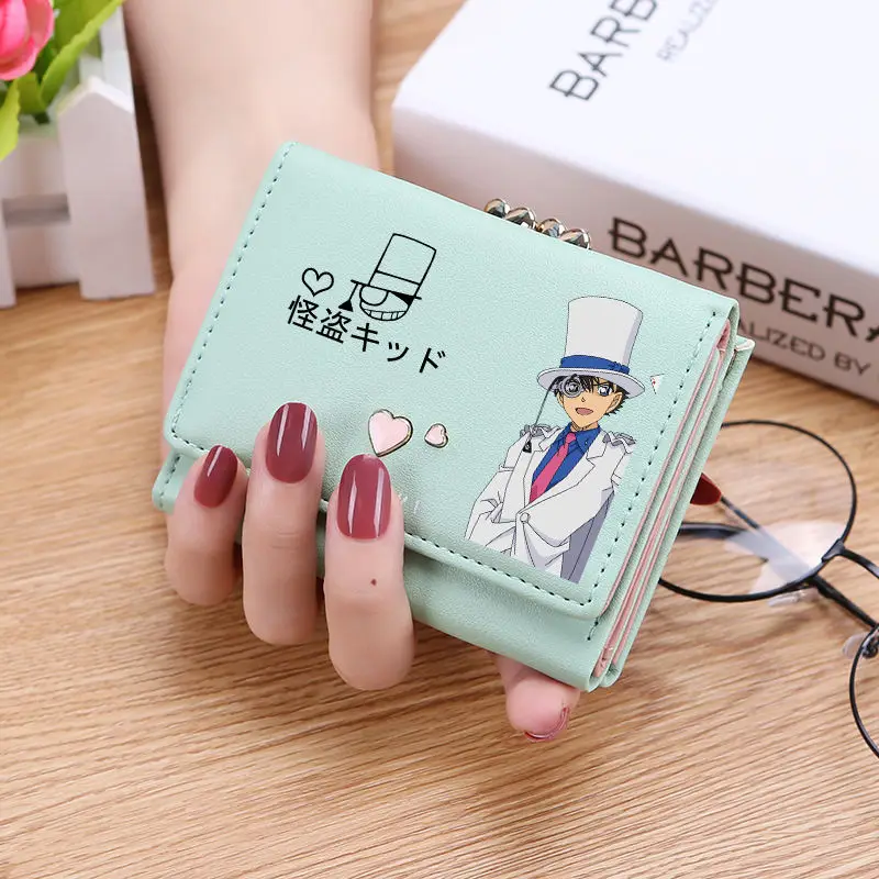 New Conan Anime Cartoon Cute Innovative Love Women's Wallet Mini Buckle Credit Card Holder PU Leather Coin Purse Women's Gift