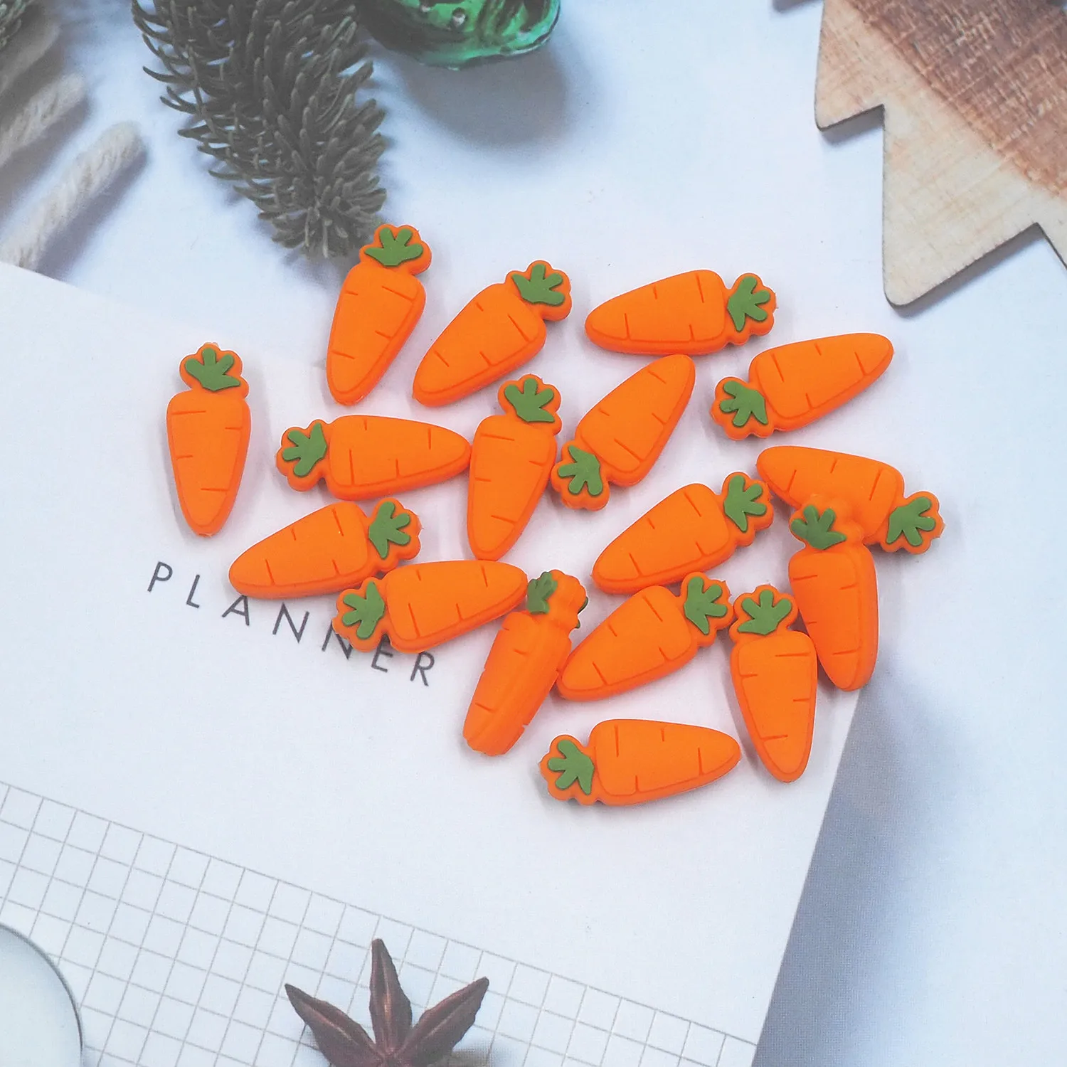 Chenkai 10PCS Carrot Focal Beads Silicone Charms For Pen Making Character Beads For Beadable Pen DIY Baby Pacifier Dummy Chains