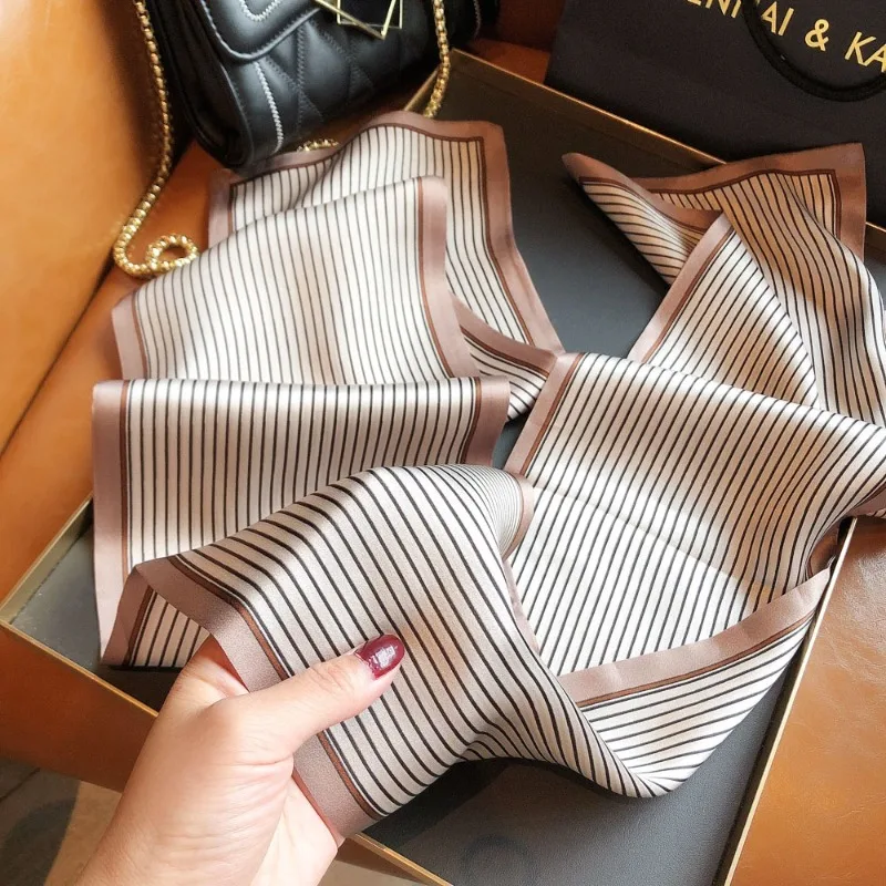

Classic Stripe Mulberry Silk Scarf for Women Elegant Satin Neck Scarf Versatile Headband Bag Tie Neckerchief for Office Daily