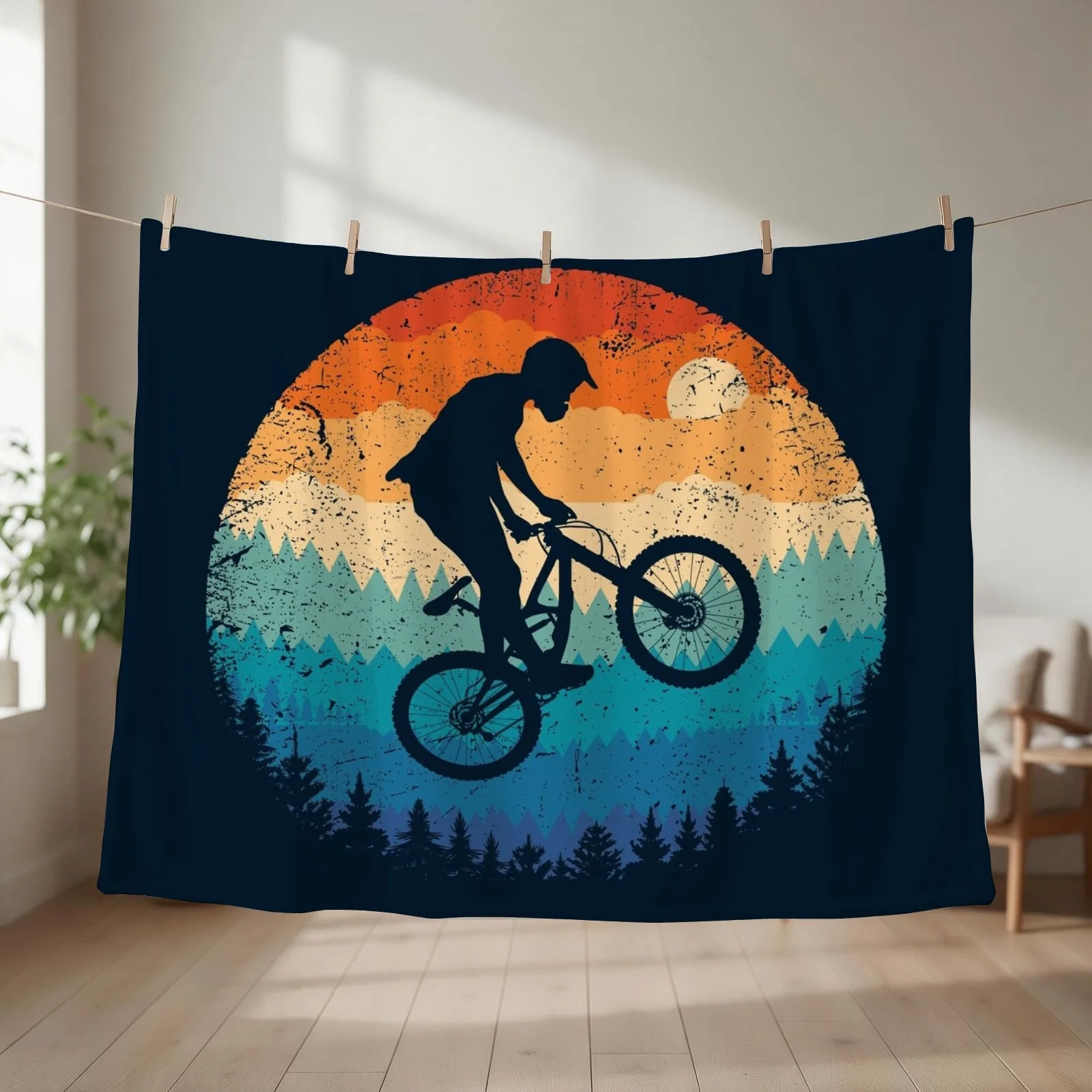 Mountain Biking Retro Throw Blanket couch cozy soft plush fuzzy picnic outdoor blanket