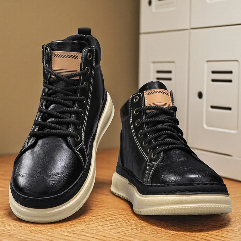 남성용 하이탑 스포츠 신발 겨울 신상 패션 레트로 아웃도어 여행 매칭 레이스업 표면 신발 편안한 캐주얼 스니커즈