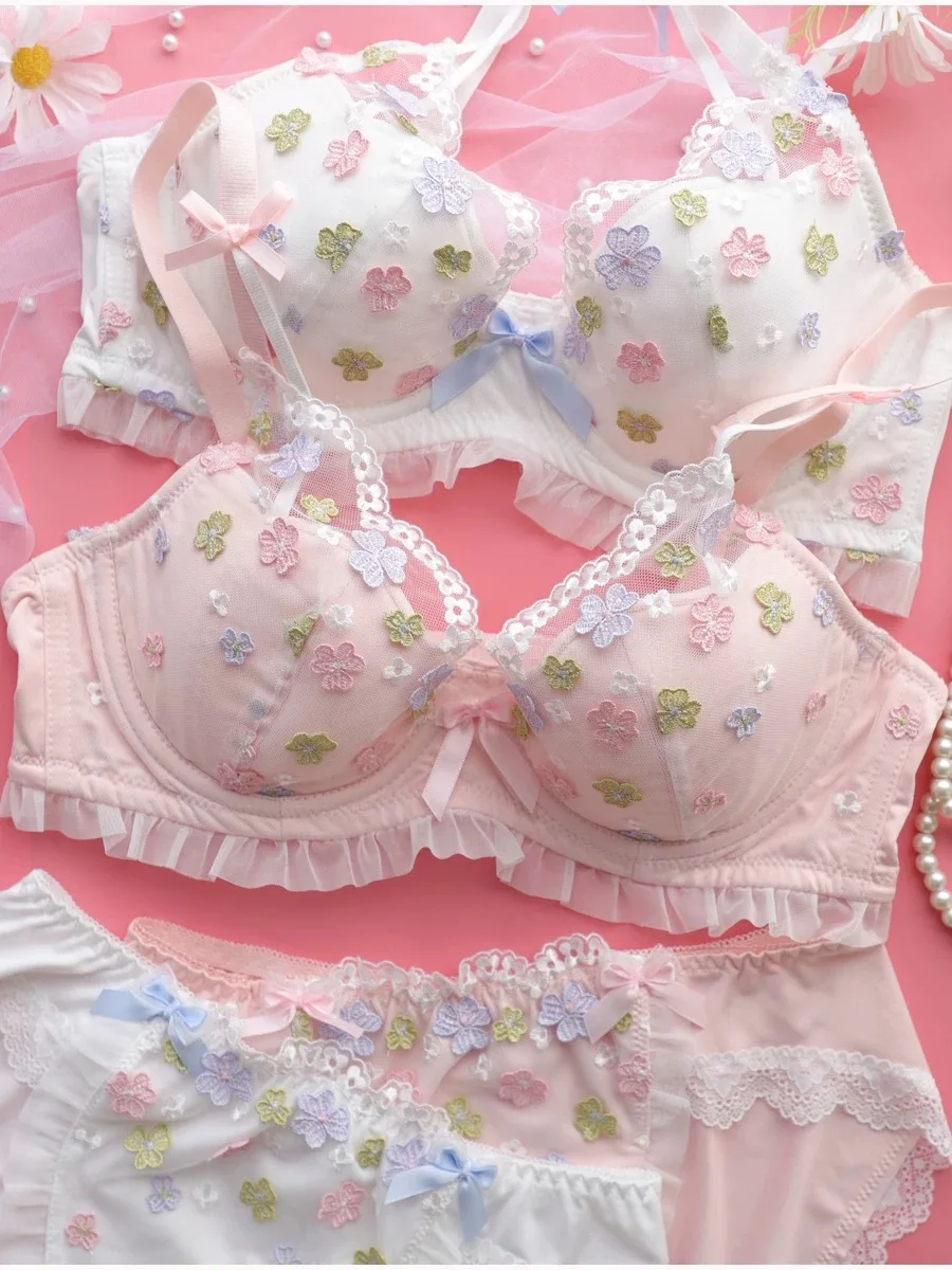 

Lolita exquisite three-dimensional embroidery lingerie brief with underpants girls butterfly gathered sexy underwear brassiere