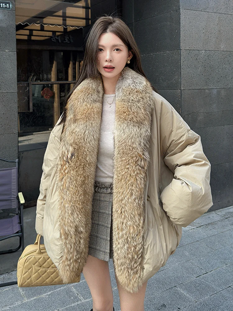 Winter Warm Goose Down Jackets Natural Real Fox Fur Collar Women Puffer Jackets Thick Loose Coats Female Outwear
