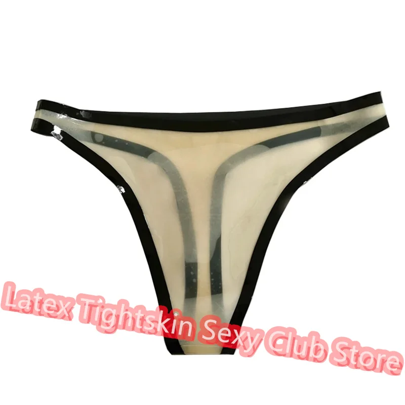 

Natural Latex Briefs Sexy Fetish Shorts Underwear Transparent with Black for Woman Customize Size Cosplay Costumes
