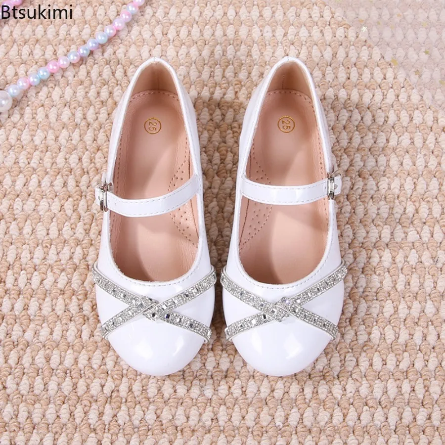 New Girl Shoes for Party Elegant Evening Princess Shoes Silver Birthday Girl Flat Girl's Silver Dance Shoes with Rhinestones