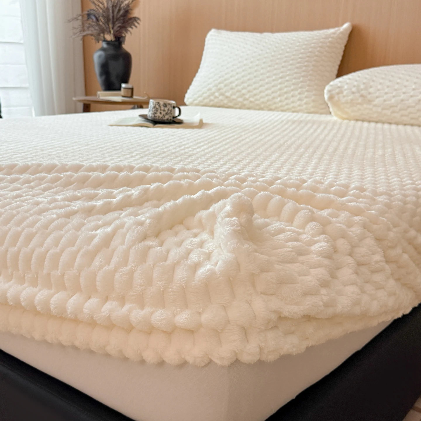 Fluffy Plush Bed Sheets Plain Solid Color Coral Fleece drap de lit Winter Warm Fitted Bed Sheets Single/Queen/King drap housse