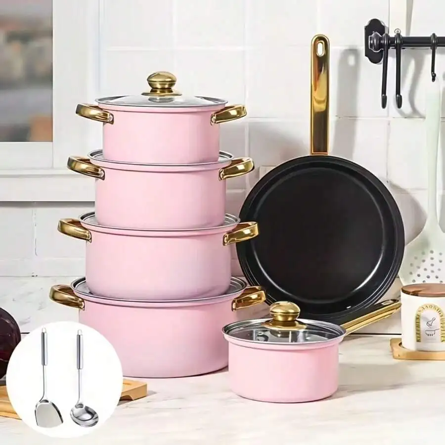 14 Pcs Stainless Steel Cookware Set,316 Stainless Steel Non-Stick Cookware Set, Includes Frying Pan, Suitable For Induction Cook
