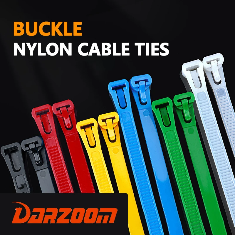 Colorful nylon cable ties, high tensile strength, UV resistant, self-locking, versatile for home and office cable management