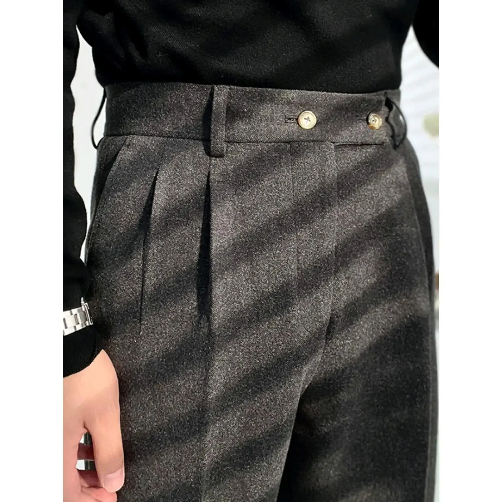 Autumn/Winter Thickened Woolen Trousers For Men Slimming Straight-Leg Draped Casual Pants High-Waisted Business Gentleman Trouse