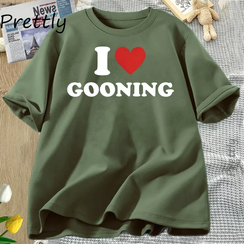 أنا القلب Gooning تي شيرت الحب Gooning التي شيرت تتجه قصيرة الأكمام القطن تي شيرت الملابس النسائية المتضخم بلوزات مستديرة العنق الشارع