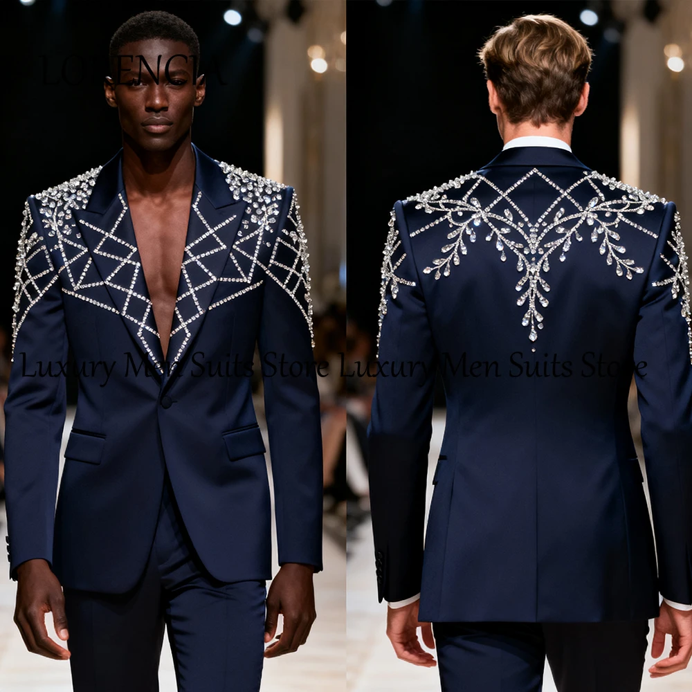 

Элегантные мужские костюмы с кристаллами, комплект из 2 предметов, свадебные смокинги со стразами, наряды для жениха, пиджак на заказ, брюки, остроконечный халат mariage femme