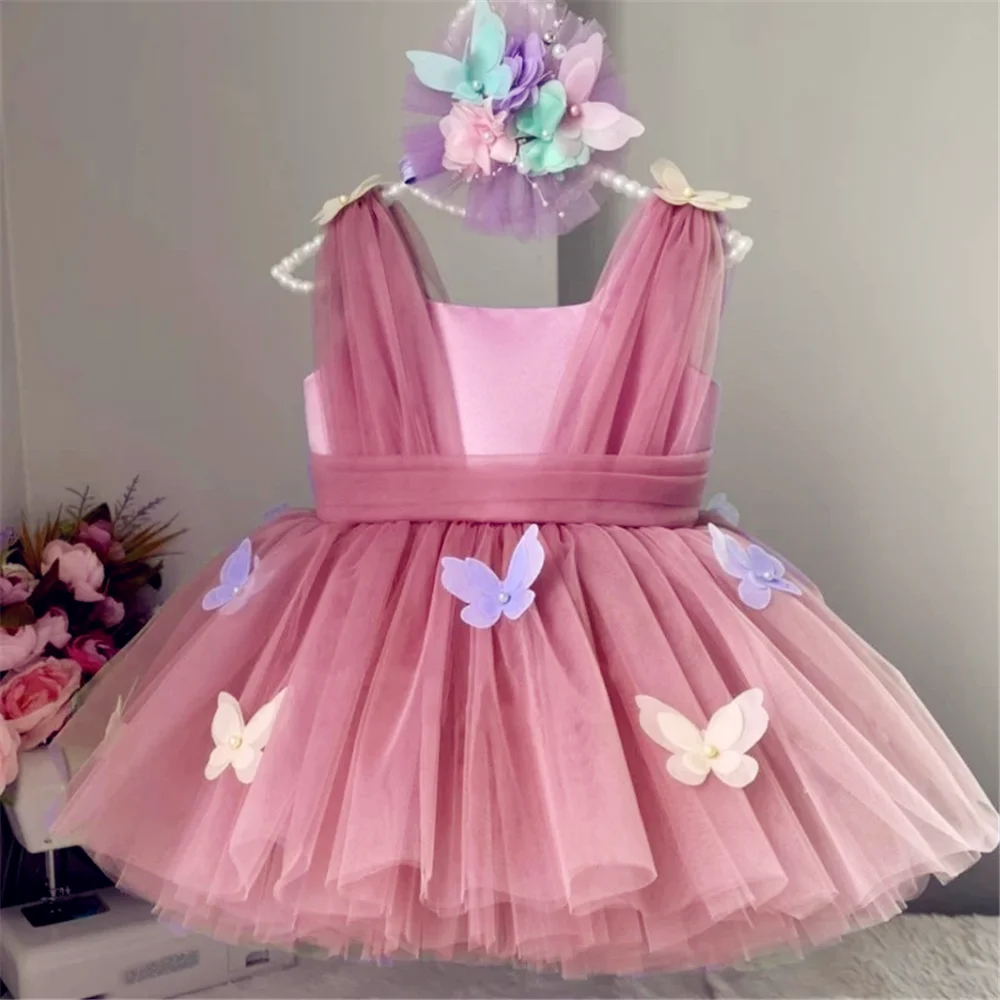 Vestidos De Menina De Flor Roxa Com Arco, Tule Roxo, Borboleta Colorida, Festa De Casamento, Presente De Aniversário, Vestidos De Primeira Comunhão Sagrada