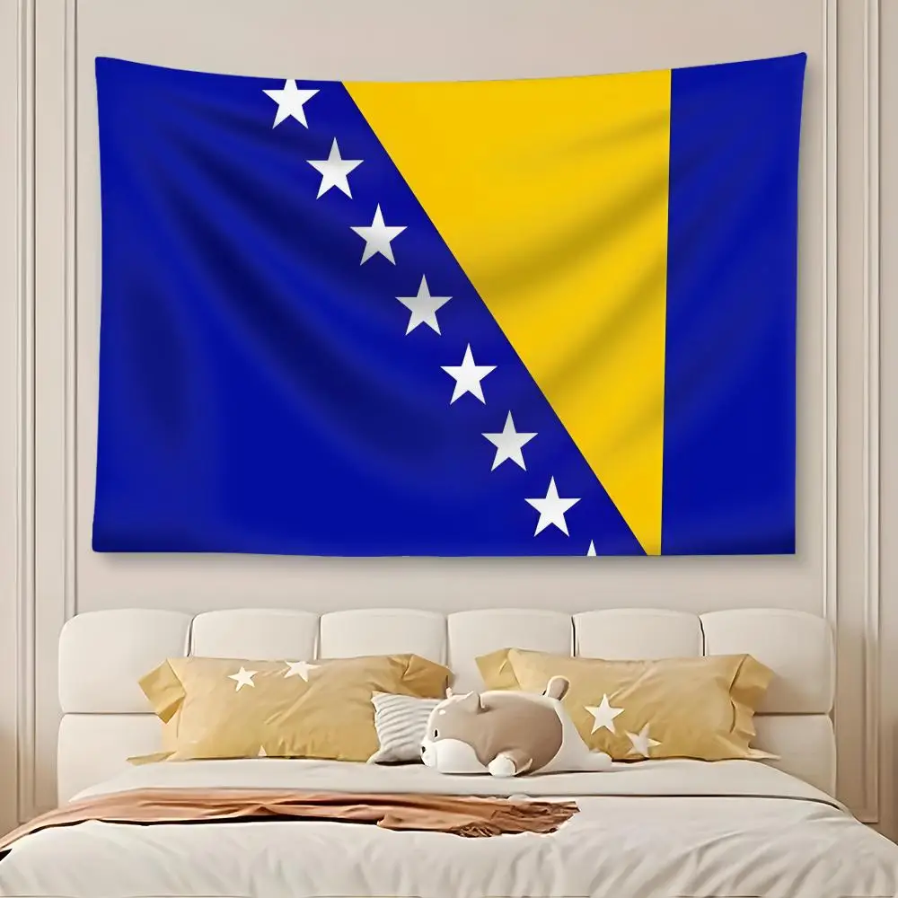 Bosnia and Herzegovina Flag Tapestry Custom Home Living Room Bedroom wall decor Wallpaper Backdrop Cloth With Clips
