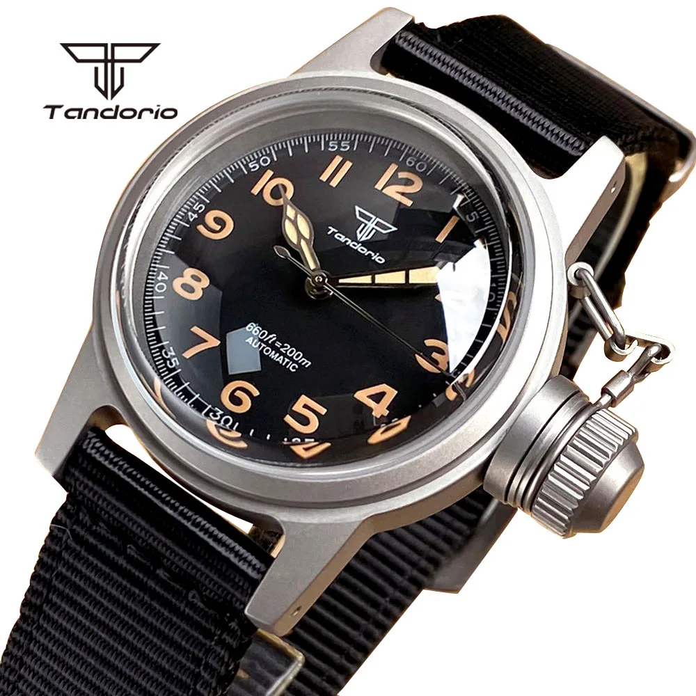 Tandorio Sandblasted Men\'s NH35 Automatic Dive Frog Watch Domed Sapphire Luminous Military Style Mechanical Wristwatch 20BAR