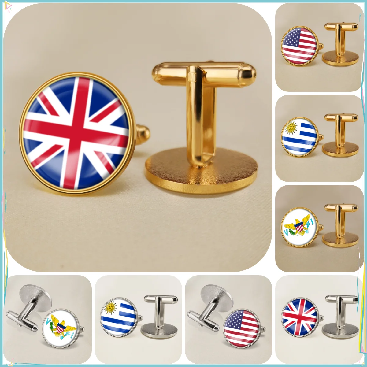 United Kingdom United States Virgin Islands Uruguay National Emblem Flag Cufflinks