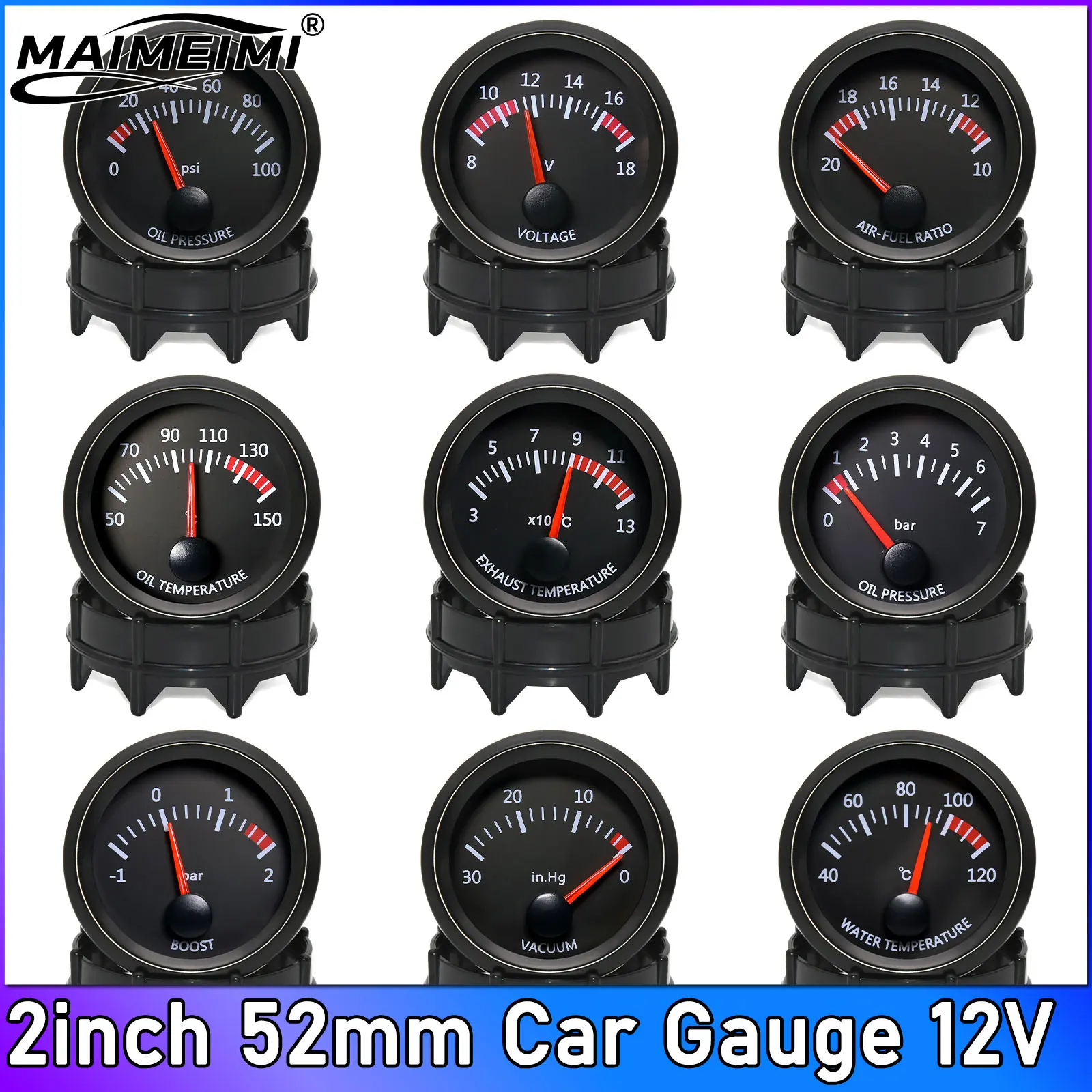 

52 мм Температура воды/температура масла/вольтметр/пресс для масла PSI/вакуум/датчик повышения/коэффициент воздуха и топлива/датчик EGT с датчиком, подходящий для автомобиля 12 В