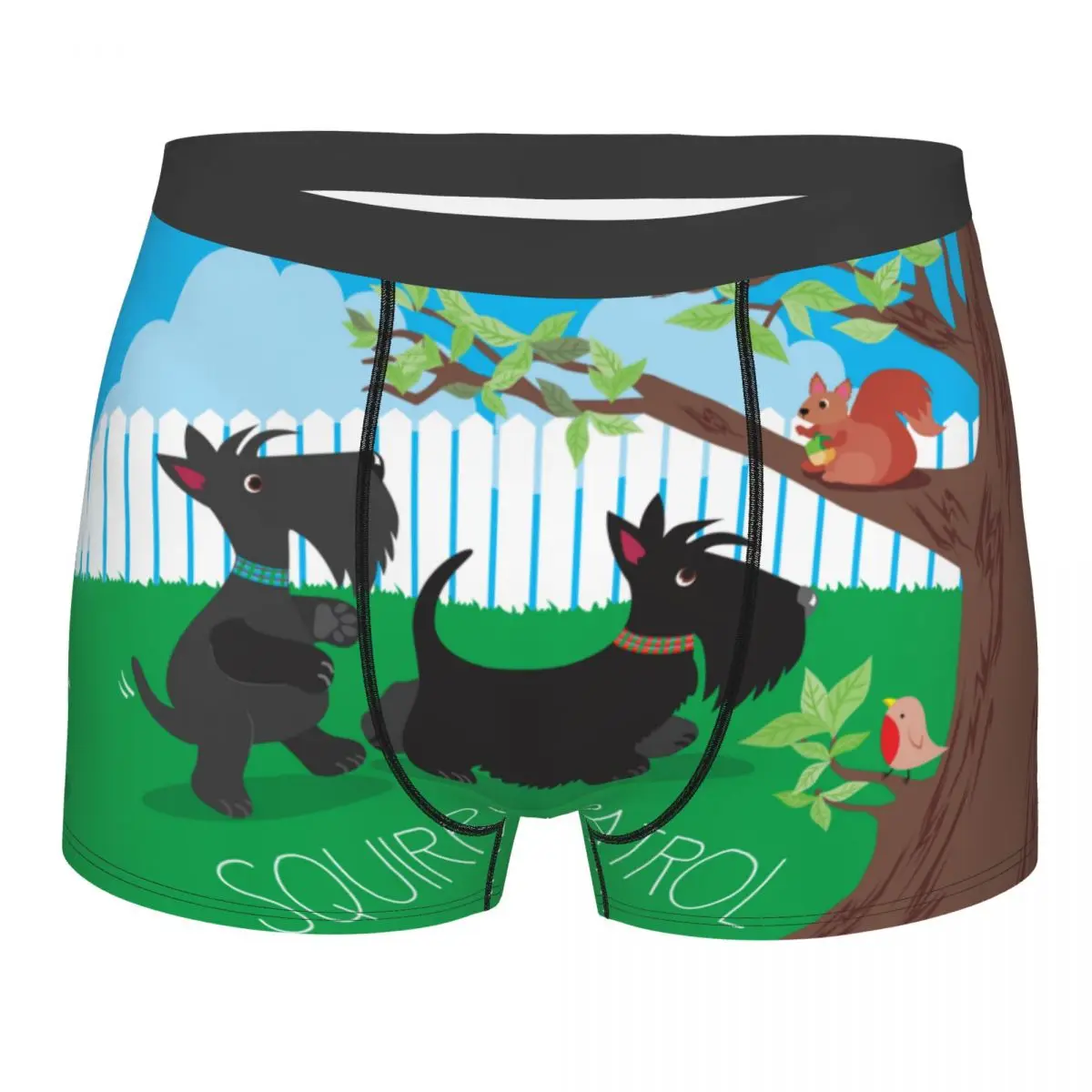 Funny Squirrel Patrol And Scottish Terrier Underwear Men Sexy Printed Scottie Dog Boxer Shorts Panties Briefs Soft Underpants