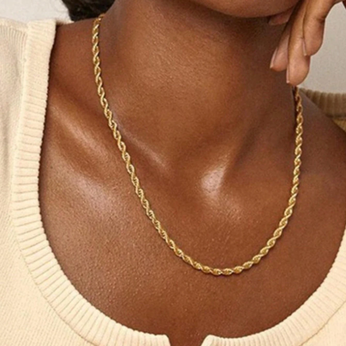 

1PC Summber Beach Golden Color Stainless Steel Twisted Chain Necklace for Women Men Jewelry