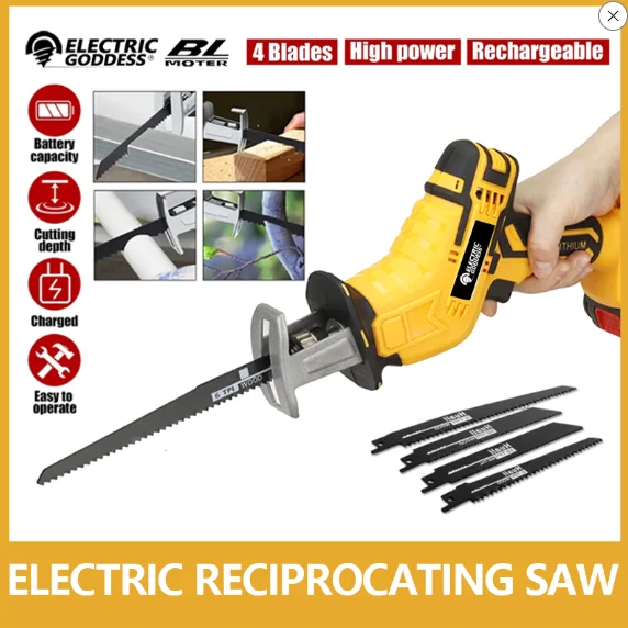 

Electric Goddess Cordless Reciprocating Saw 18V Adjustable Speed Electric Saw Wood Metal Pipe Cutting For Dewalt 20v Battery