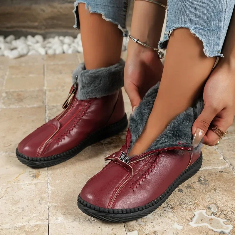 Bottes courtes épaisses anti-ald pour femmes, chaussures en coton spinal, bottes de neige pour femmes, chaudes, d'âge moyen, grand-mère, femme, hiver