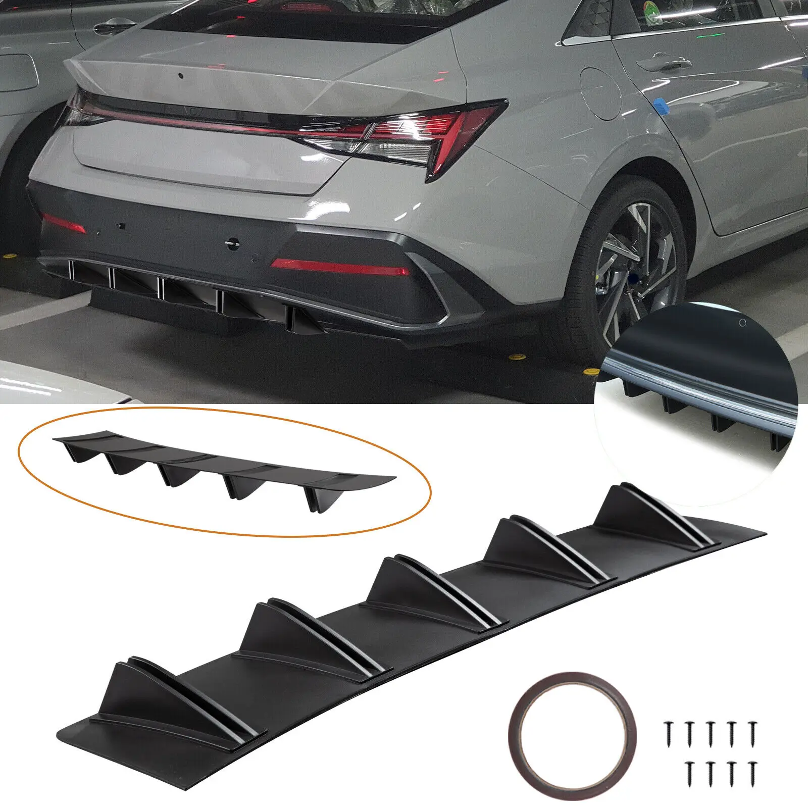 

Matte Black 5 Fins Rear Bumper Diffuser Lip Spoiler Splitter For Hyundai Elantra