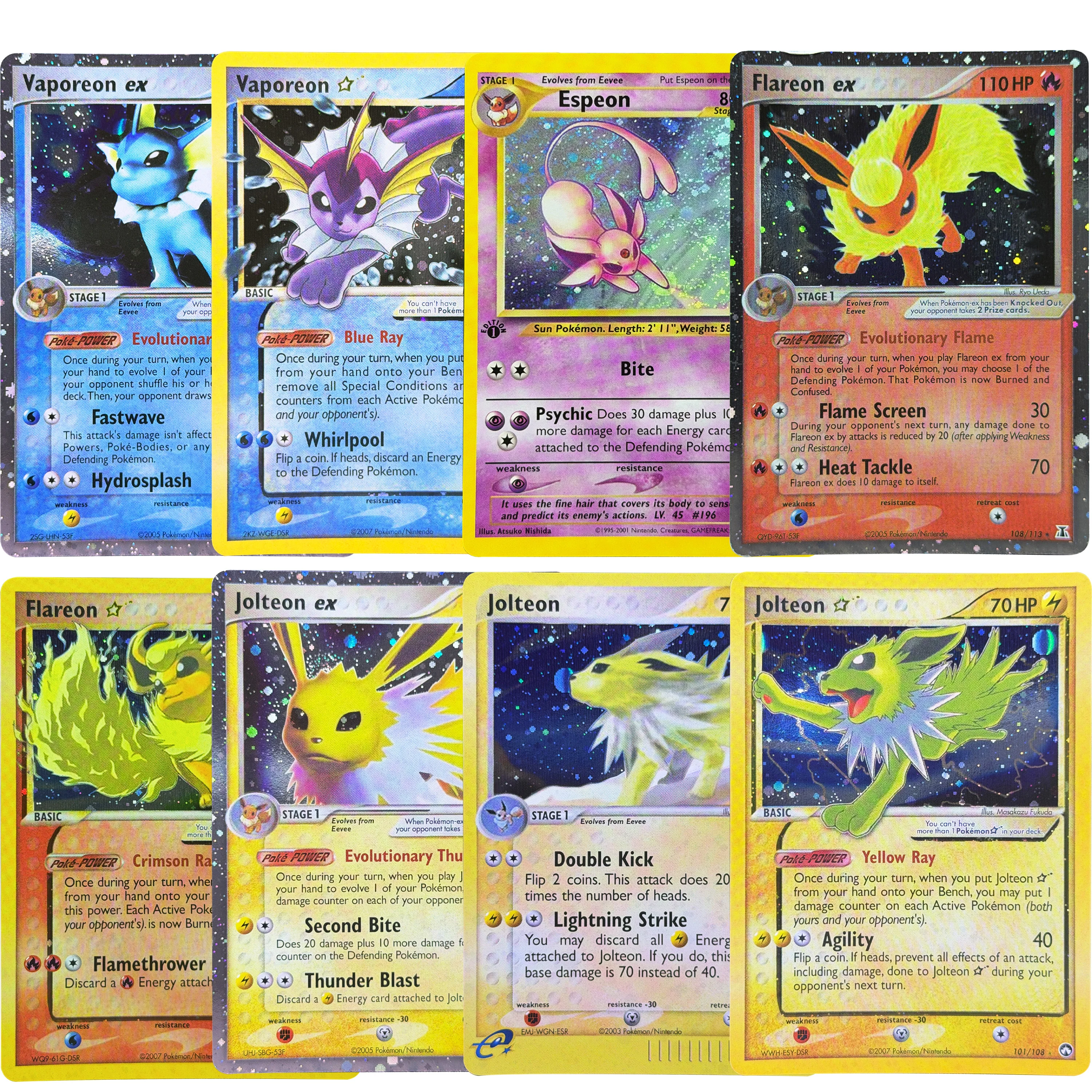 PTCG Eeveelution Rare Set Gold Star Umbreon Espeon Glaceon Leafeon LV.X Flareon Vaporeon ex Holo Proxy Cards