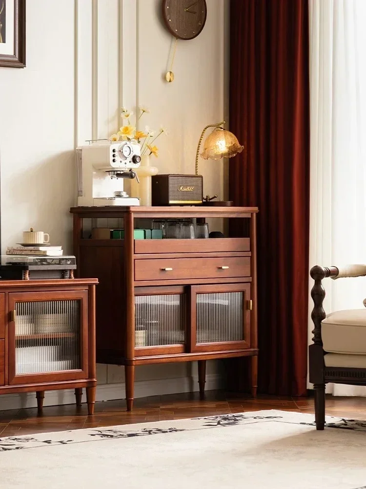 Coffee Machine Display Box Sideboard Cabinet Antique Style Solid Wood Storage Cabinet Tea Table Side