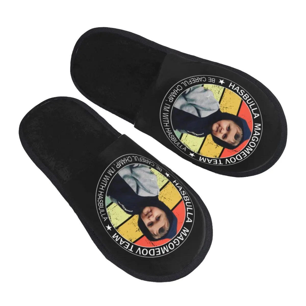 

Custom Hasbulla Magomedov Team Soft Memory Foam House Slippers Be Careful I'm With Hasbulla Cozy Warm Anti-skid Sole Slipper