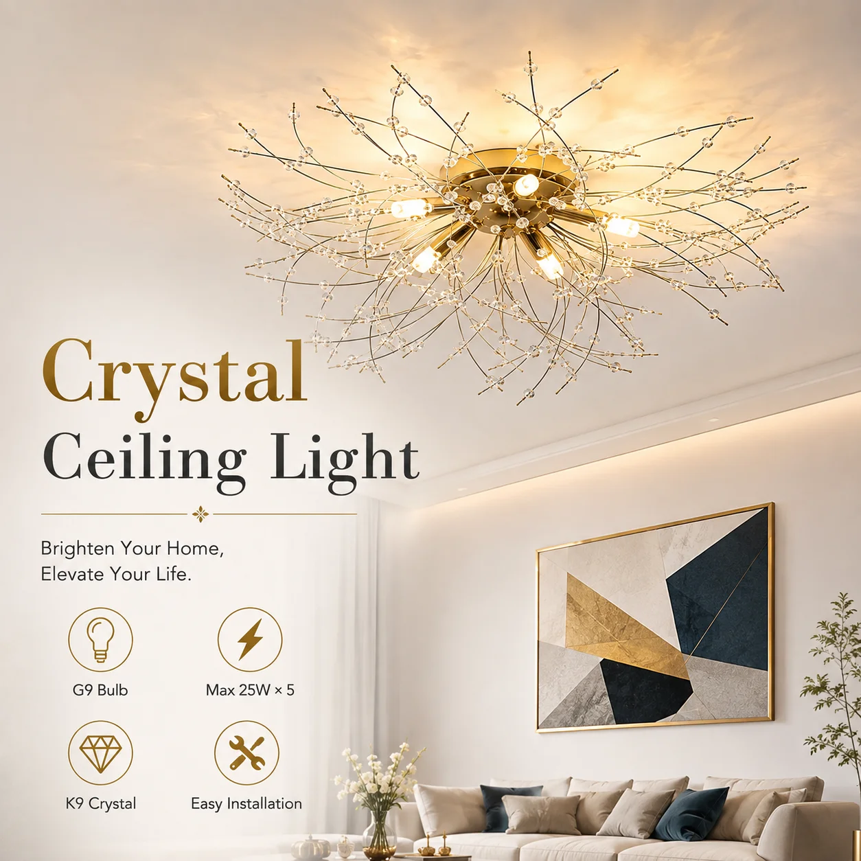 Modern Chandelier Luxurious Dandelion Crystal Living Room Dining Room Bedroom Ceiling Lamp Star Fireball Firefly Lighting G9