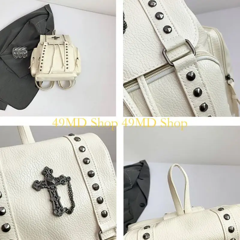 

49MD Fashion PU Backpack for Ladies Drawstring School Bag with Rivet Detailing