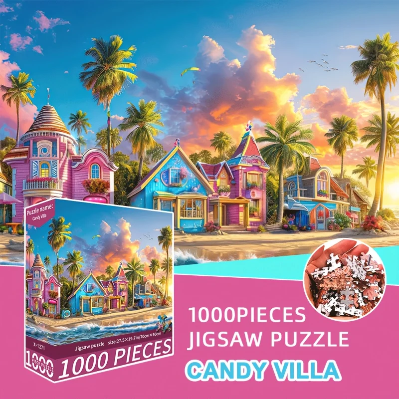 

1000pcs Candy Villa Jigsaw Puzzle Adult Size 27.56" X 19.69" with Letter Partition on Back for Puzzle Enthusiasts