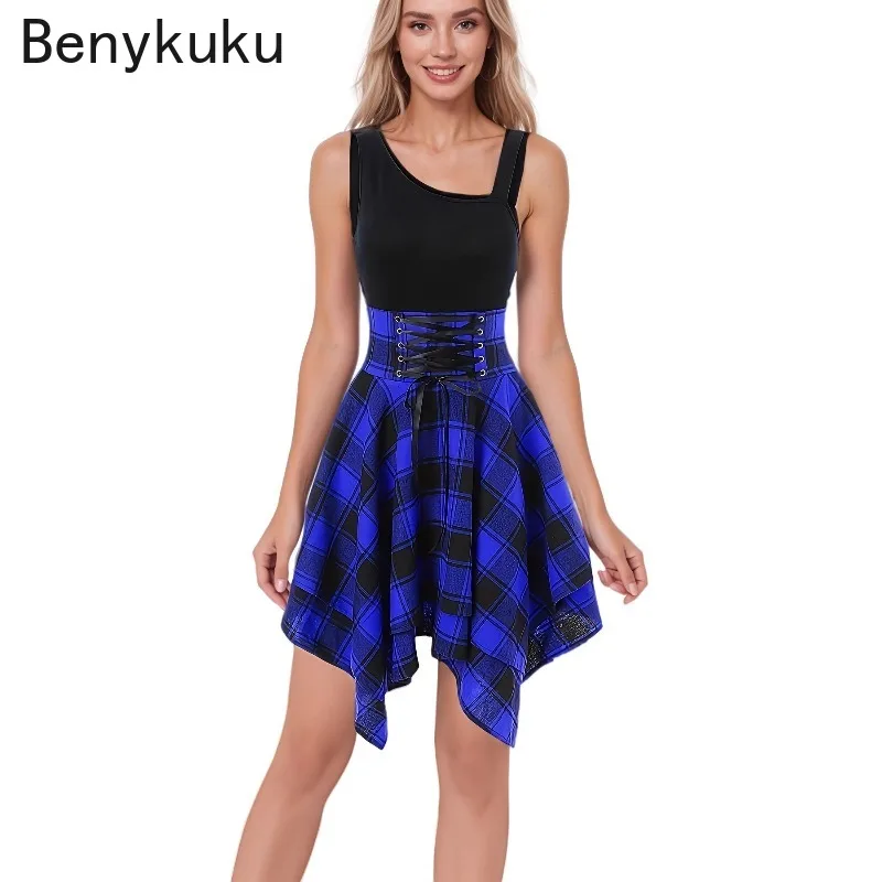 فستان نسائي عتيق بكتف بارد متقاطع غير منتظم منقوش ومزين بقطع القماش بدون أكمام وأربطة فساتين مثيرة للحفلات القصيرة #5