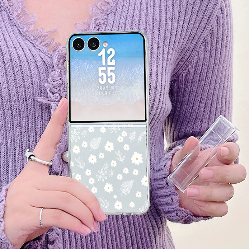 Colorful Flower Printed Phone Case For Samsung Galaxy Z Flip 8 7 FE 6 5 4 3 Folding Clear Hard Cover For Samsung Z Flip8 Flip7 view 5