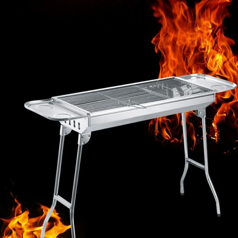 Barbecue Grill Portable Foldable Stainless Steel Large Charcoal BBQ Grill Outdoor Camping Backyard Family Barbecue Camping Grill