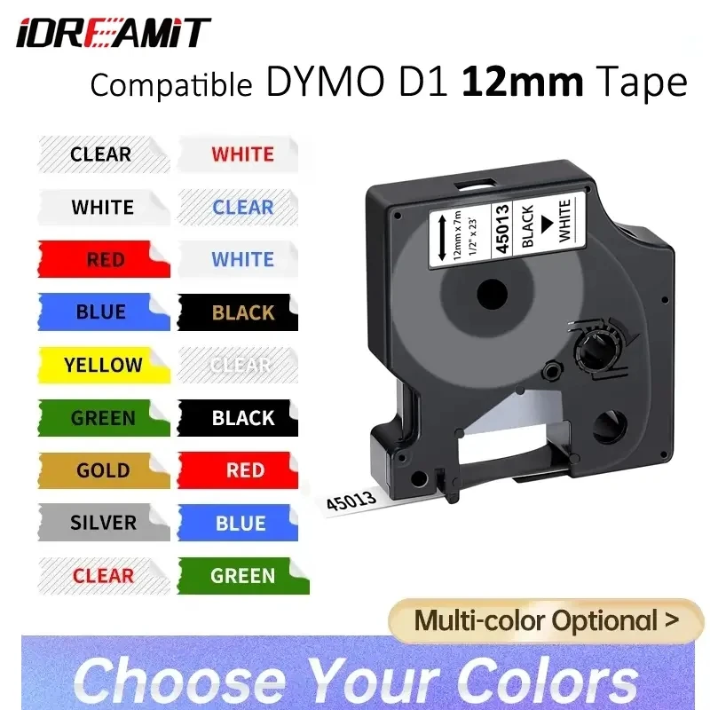 1 Pack 12mm Compatible DYMO D1 Tape 45013 45010 45016 45017 45018 45019 Labels Tape For LabelManager Maker 160 280