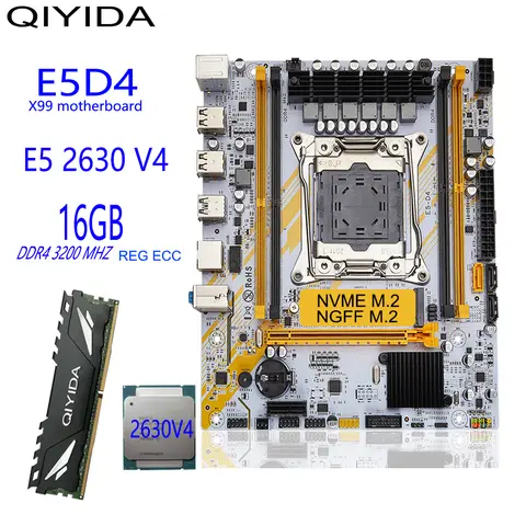 QIYIDA X99 motherboard set E5 2630 V4 1x16GB DDR4 REGECC memory cpu combo kit PCI-16 USB3.0 Server M-ATX E5 D4