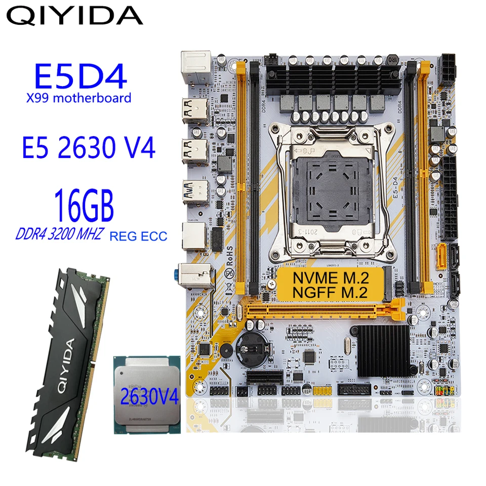 QIYIDA X99 motherboard set E5 2630 V4 1x16GB DDR4 REGECC memory