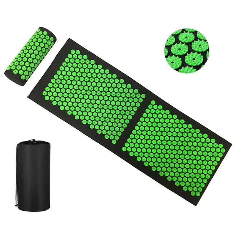 Long Acupressure Mat and Pillow Set Spike Massage Pad for Back Neck Feet Yoga Meditation Stretching Home Relaxation 지압 매트
