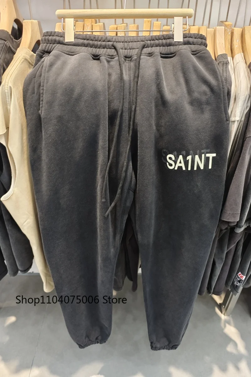 

Saint Mens Joggers Elastic Waist Retro Distressed Winter Warm Tapered Sweatpants Autumn Winter Sports Pants for Men